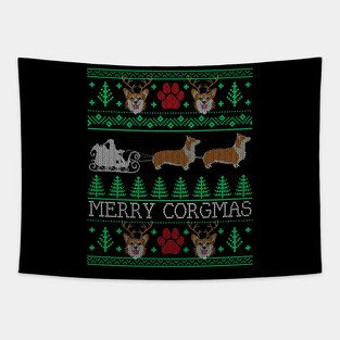 Funny Corgi Dog Lover Owner Corgi Ugly Christmas Sweater Tapestry