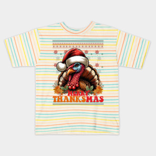 Thanksgiving Christmas Santa Turkey Merry Thanksmas Kids T-Shirt