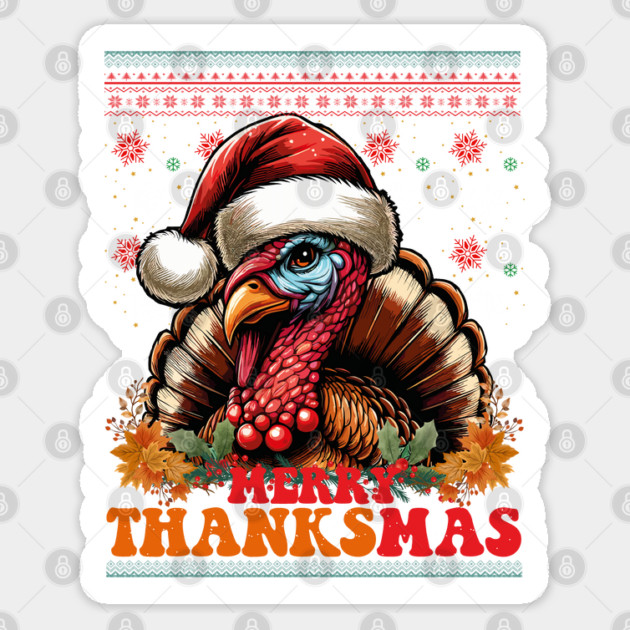 Thanksgiving Christmas Santa Turkey Merry Thanksmas Sticker by JessArty
