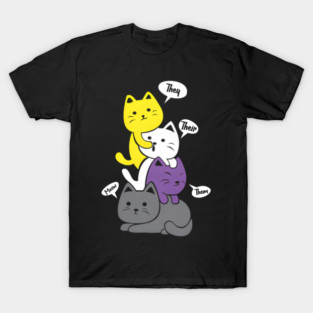 Nonbinary They Their Them Meow Non-Binary Flag Kawaii T-Shirt
