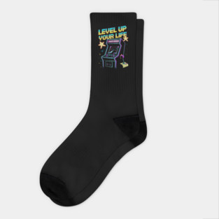 Level Up Your Life Retro Arcade Gamer Design Socks