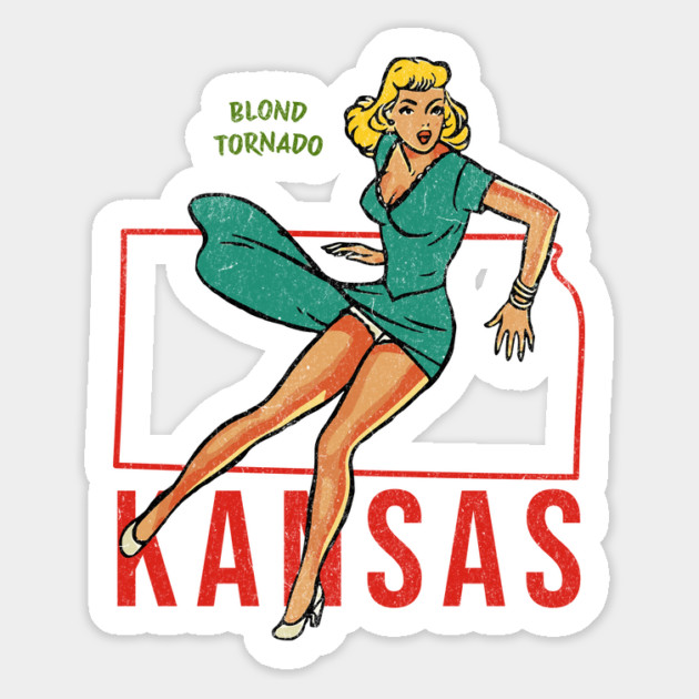 Retro Kansas Fifties Pin Up Girl Blond Tornado Vintage KS Magnet by Yesteeyear