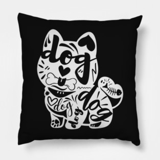 Playful Dog Typography Art Pillow