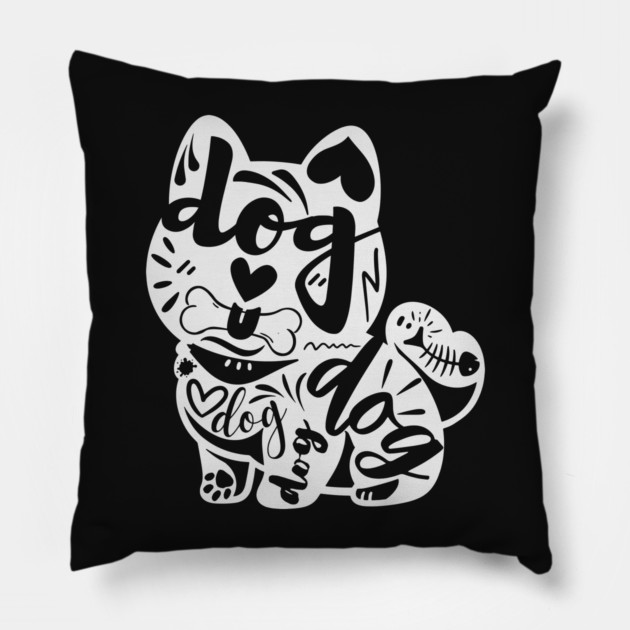 Playful Dog Typography Art Pillow by TuncGK