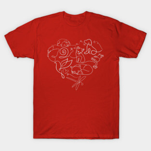 Heart-Shaped Animal Line Art Design T-Shirt