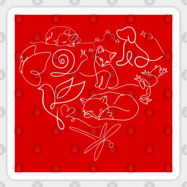 Heart-Shaped Animal Line Art Design Sticker by TuncGK