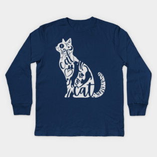 Playful Cat Doodle Art - Cute & Funny Kids Long Sleeve T-Shirt