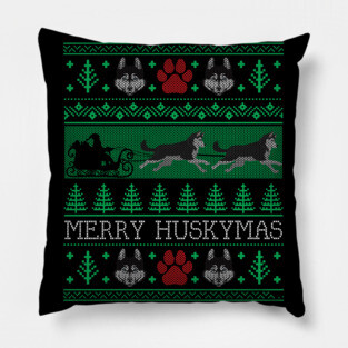 Christmas Siberian Husky Dog Funny Husky Ugly Christmas Sweater Pillow