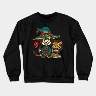 Cute Chinese New Years Witch and Lion Crewneck Sweatshirt