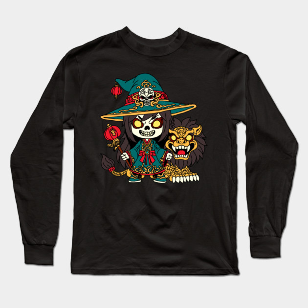 Cute Chinese New Years Witch and Lion Long Sleeve T-Shirt by H. R. Sinclair