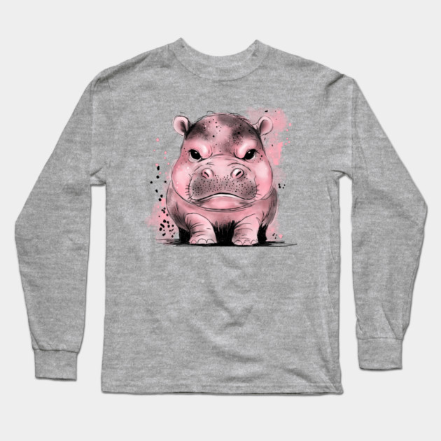 Grumpy Baby Hippo Long Sleeve T-Shirt by H. R. Sinclair