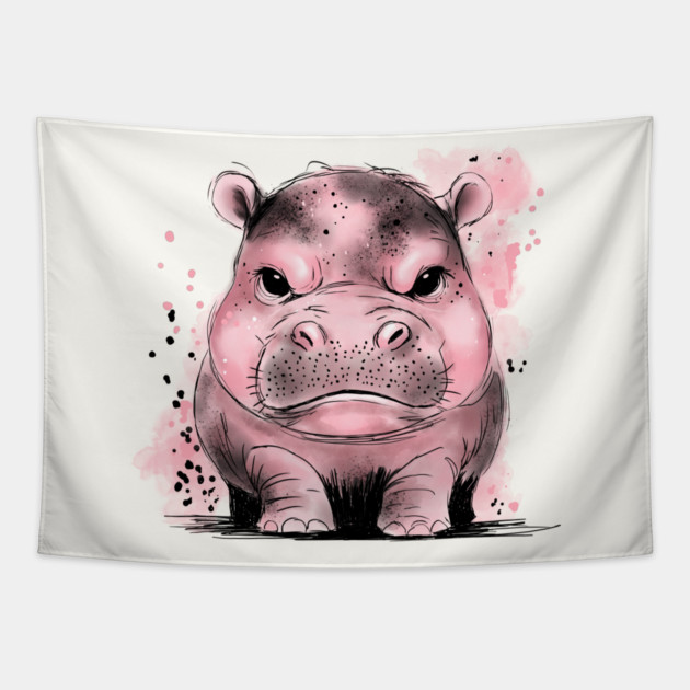 Grumpy Baby Hippo Tapestry by H. R. Sinclair