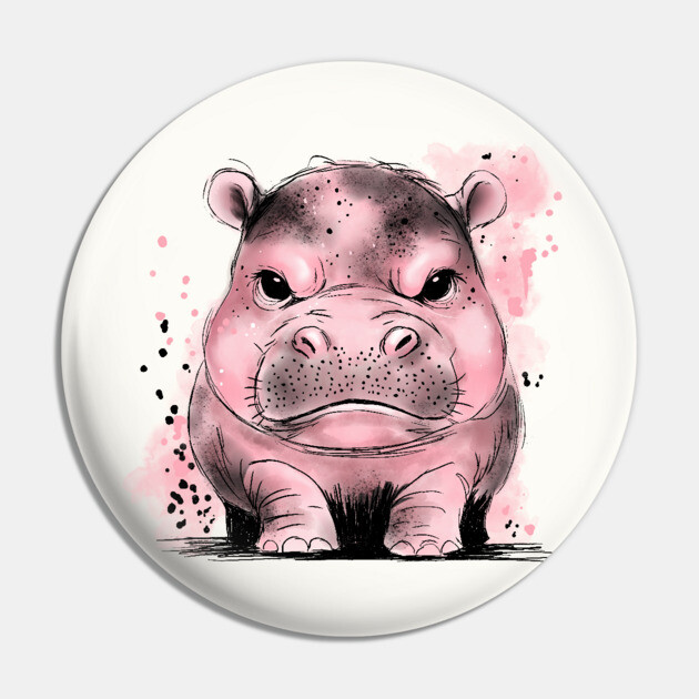 Grumpy Baby Hippo Pin by H. R. Sinclair