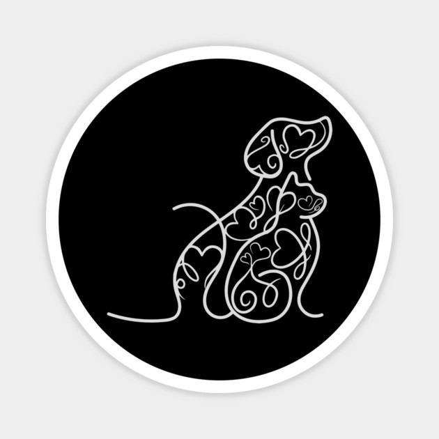 Cat & Dog Doodle - Hearts and Love Magnet by TuncGK