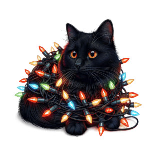 Christmas Black Cat with Lights T-Shirt
