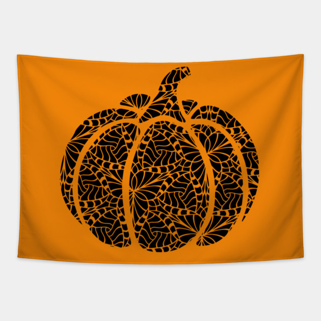 Pumpkin Webs - Geometric Trippy Nature Design Tapestry by TuncGK