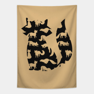 Fox in Fox - Minimalist Autumn Pattern Tapestry