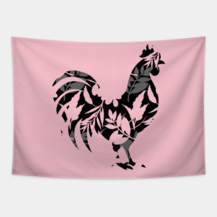 Autumn Leaves in Rooster Silhouette Pattern Tapestry