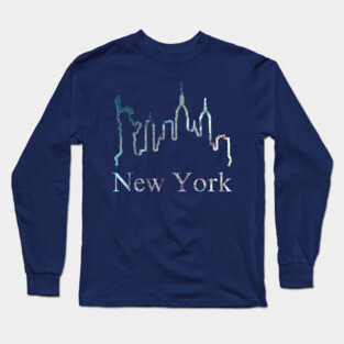 New York Skyline Abstract Line Art Long Sleeve T-Shirt
