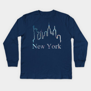 New York Skyline Abstract Line Art Kids Long Sleeve T-Shirt