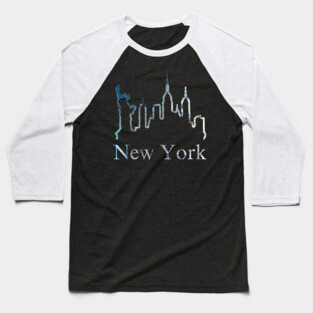 New York Skyline Abstract Line Art Baseball T-Shirt