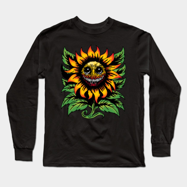Creepy Sunflower Long Sleeve T-Shirt by H. R. Sinclair