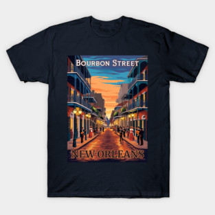 A Vintage Travel Art of Bourbon Street - New Orleans T-Shirt