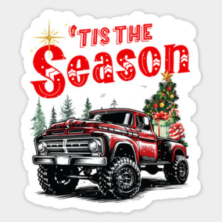 Tis The Season Red Truck Christmas Tree Holiday Xmas Trucker Sticker