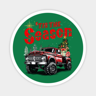 Tis The Season Red Truck Christmas Tree Holiday Xmas Trucker Magnet