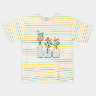 Floral Minimalist Boho Line Art, Boho Flower Vase, Boho Chic Gift, Modern Boho Style Kids T-Shirt