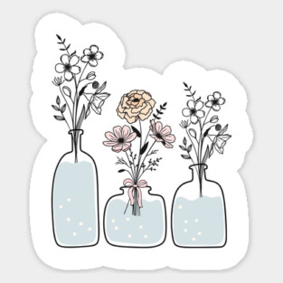 Floral Minimalist Boho Line Art, Boho Flower Vase, Boho Chic Gift, Modern Boho Style Sticker