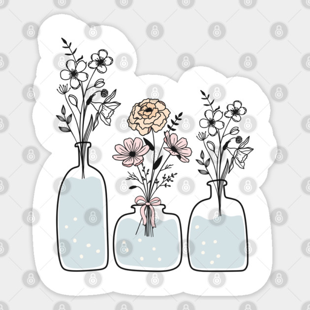 Floral Minimalist Boho Line Art, Boho Flower Vase, Boho Chic Gift, Modern Boho Style Sticker by CrystalJ 