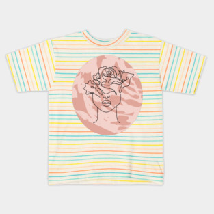 Pink Line Art Woman, Boho Style Vintage Art, Abstract Minimalist Art, Simple Gift Idea Kids T-Shirt