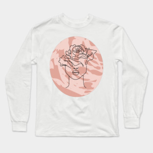 Pink Line Art Woman, Boho Style Vintage Art, Abstract Minimalist Art, Simple Gift Idea Long Sleeve T-Shirt