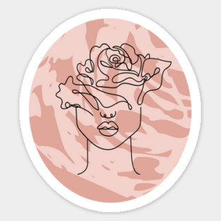 Pink Line Art Woman, Boho Style Vintage Art, Abstract Minimalist Art, Simple Gift Idea Sticker