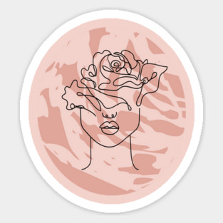 Pink Line Art Woman, Boho Style Vintage Art, Abstract Minimalist Art, Simple Gift Idea Magnet