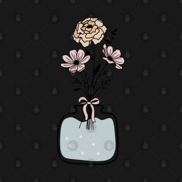 Pink Blue Floral Line Art Flower Vase, Christmas Gift for Flower Nature Lovers, Boho Art by CrystalJ 