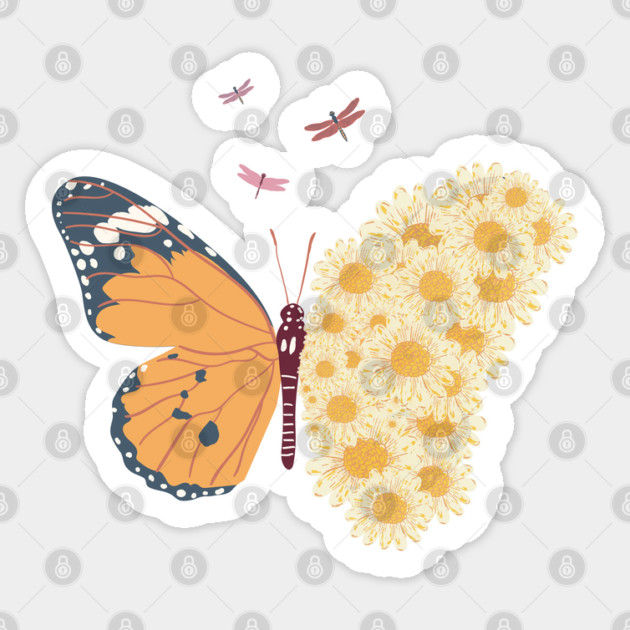 Butterfly & Flower Blooming Art, Sunflower Nature Lover Gift, Floral Christmas  Gift, Boho Vibes Sticker by CrystalJ 