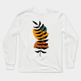 Boho Feather and Shapes, Tropical Leaves, Boho Lover Gifts for Christmas, Botanical Plants Shapes Long Sleeve T-Shirt