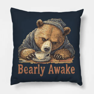 Bearly Awake Coffee Lover Bear - Comic Book Style Pillow