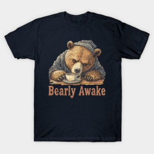 Bearly Awake Coffee Lover Bear - Comic Book Style T-Shirt