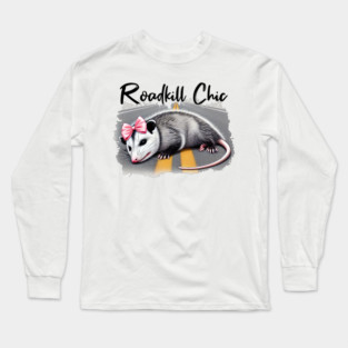 Roadkill Chic funny dead possum with pink hair ribbon bow Long Sleeve T-Shirt