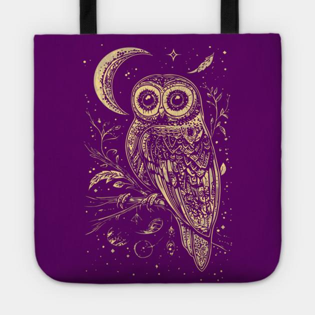 Neo Folk Owl - Boho Chic Line Art Tote by TuncGK