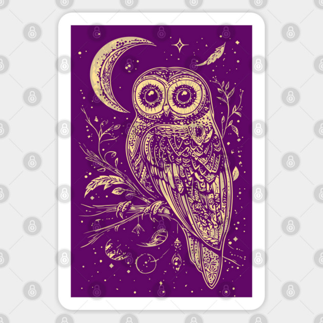 Neo Folk Owl - Boho Chic Line Art Sticker by TuncGK