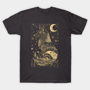 Neo Folk Wolf at Night - Boho Style T-Shirt