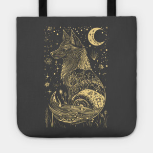 Neo Folk Wolf at Night - Boho Style Tote