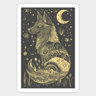 Neo Folk Wolf at Night - Boho Style Sticker