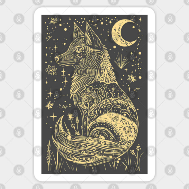 Neo Folk Wolf at Night - Boho Style Sticker by TuncGK