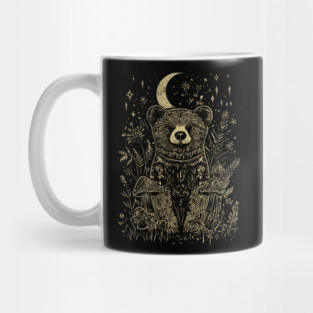 Neo Folk Grizzly under Crescent Moon - Line Art Mug