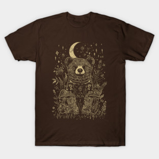 Neo Folk Grizzly under Crescent Moon - Line Art T-Shirt